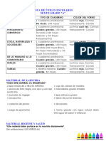 Lista de Útiles Escolares 6to Ciclo 2023-2024