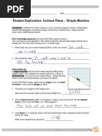 Student Exploration: Inclined Plane - Simple Machine