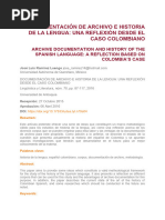 Documentación de Archivo e Historia de La Lengua: Una Reflexión Desde El Caso Colombiano