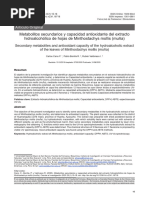 Metabolitos Secundarios y Capacidad Antioxidante Del Extracto Hidroalcohólico de Hojas de Minthostachys Mollis (Muña)