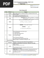 Y8 - Test 1 - Topics & Test Schedule