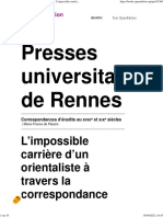 Presses Universitaires de Rennes: L'impossible Carrière D'un Orientaliste À Travers La Correspondance