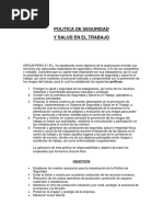 Politica de Seguridad y Salud en El Trabajo