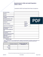 A802F100 Questionnaire For Offer and Audit Preparation SEDEX SMETA