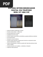 Sistema Intercomunicador Digital Via Teléfono Mod: Ivt Aba V2F