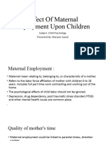 Effect of Maternal Employment Upon Children