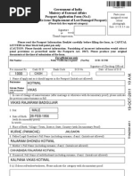 Government of India Ministry of External Affairs Passport Application Form (No.1) (For New / Re-Issue/ Replacement of Lost/Damaged Passport)