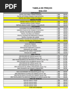 Tabela de Preços BALCÃO