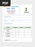 Evaluacion Primer Trimestre Segundo Grado 2023 2024