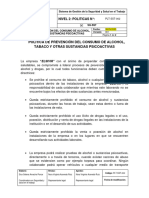 PLT-SST-002 Política de Prevención Del Consumo de Alcohol, Tabaco y Otras Sustancias Psicoactivas