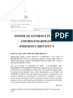 Power of Attorney (POA) - Hold Harmless & Indemnity/Identity's Agreement