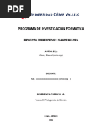 Proyecto Emprendedor. Plan de Mejora Manuel Chero