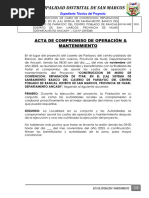 Municipalidad Distrital de San Marcos: Acta de Compromiso de Operación & Mantenimiento