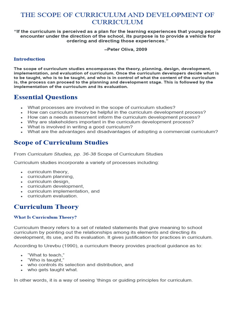 THE SCOPE OF CURRICULUM REPORT | PDF | Curriculum | Theory