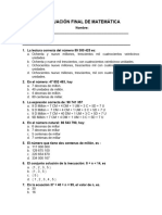 Evaluación Final de Matemática