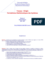 Travaux Dirigés Formalismes Mathématiques Des Systèmes