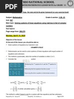 2020 G.C 3 Quarter Mathematics Lesson Note For Grade 11: Monday, April1 13, 2020