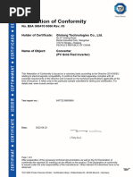 Attestation of Conformity: No. E8A 086470 0086 Rev. 03 Holder of Certificate: Ginlong Technologies Co., LTD