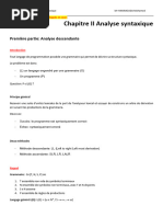 Chapitre 2 Partie 1 Analyse Syntaxique Descendante