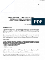 Hypotrophie A La Naissance Et Croissance Du Nourrisson Congolais en Milieu Urbain