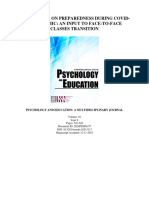 Perceptions On Preparedness During COVID-19 Pandemic: An Input To Face-to-Face Classes Transition