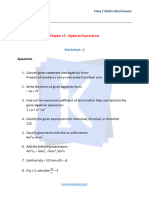 Class 7 Maths Chapter 12 Algebraic Expressions Worksheet 2