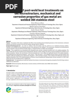 54 - Effects of Post-Weld Heat Treatments On The Microstructure, Mechanical and Corrosion Properties of Gas Metal Arc Welded 304 Stainless Steel