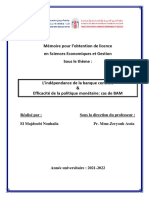 Indépendance de La Banque Centrale Et Efficacité de La Politique Monétaire: Cas de Bank Al-Maghreb