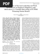 The Influence of Servant Leadership and Work Environment On Employee Happiness With Motivation As A Variable Intervening at PT PNM Pematang Siantar Branch