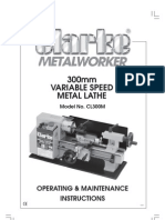 300mm Variable Speed Metal Lathe: Operating & Maintenance Instructions