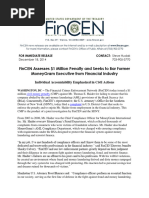 Fincen Assesses $1 Million Penalty and Seeks To Bar Former Moneygram Executive From Financial Industry