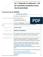 Examen - (AAB01) Cuestionario 1 - Desarrolle El Cuestionario 1, Del Primer Bimestre, Esto Le Permitirá Comprender El Tema Denominado - Modelos de Aprendizaje - TEORICAS