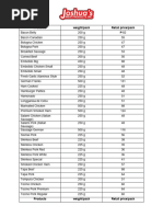 JOSHUA'S Retail Pricelist