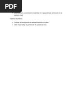 Determinar Si La Concentración de Salinidad en El Agua Afecta La Germinación de La Planta de Maíz.