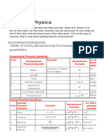 Table of Units - Dimensional Formulae