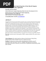 TITLE: Electronic and Optical Properties of Ultra-Thin 2D Tungsten Disulfide For Photovoltaic Applications