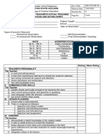 Pre Service Teachers Actual Teaching Observation and Rating Sheet