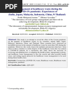 The Management of Healthcare Waste During The (COVID-19) Pandemic - Experiences of (India Japan Malaysia Indonesia China & Thailand)