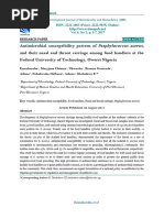 Antimicrobial Susceptibility Pattern of Staphylococcus Aureus, and Their Nasal and Throat Carriage Among Food Handlers at The Federal University of Technology, Owerri Nigeria