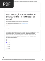 AV2 - AVALIAÇÃO DE MATEMÁTICA - 8°07 - MATUTINO. - 1° TRIM. - 2021 - (10 Pontos)