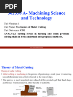 Unit I - Mechanics of Metal Cutting