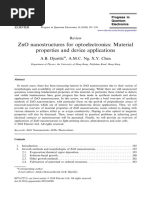 Zno Nanostructures For Optoelectronics: Material Properties and Device Applications