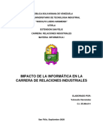 Impacto de La Informática en La Carrera de Relaciones Industriales Yubreulis Hernandez