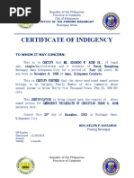 Certificate of Indigency (Emergency Philhealth)