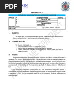 Experiment #1 - Testing of A Vapor-Compression Refrigeration System