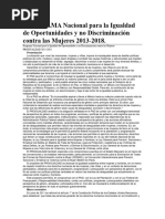 PROGRAMA Nacional para La Igualdad de Oportunidades y No Discriminación Contra Las Mujeres 2013