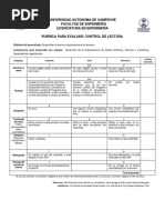 Universidad Autonoma de Campeche Facultad de Enfermería Licenciatura en Enfermería Rubrica para Evaluar: Control de Lectura