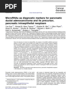 MicroRNAs As Diagnostic Markers For Pancreatic Ductal Adenocarcinoma and Its Precursor, Pancreatic Intraepithelial Neoplasm