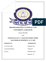 Dharmashastra National Law University, Jabalpur: Essentials of A Valid Transfer Under Transfer of Property Act, 1882