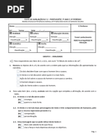 2º Teste de Avaliação 7º Ano - Medidas Universais:Seletivas